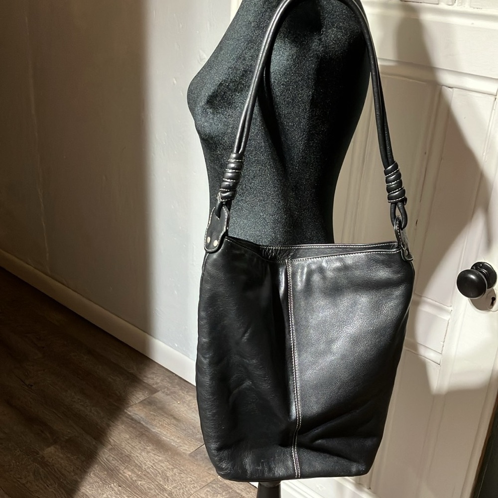Vintage Nino Bossi Genuine Leather Hobo Shoulder Bag Black - Picture 3 of 8